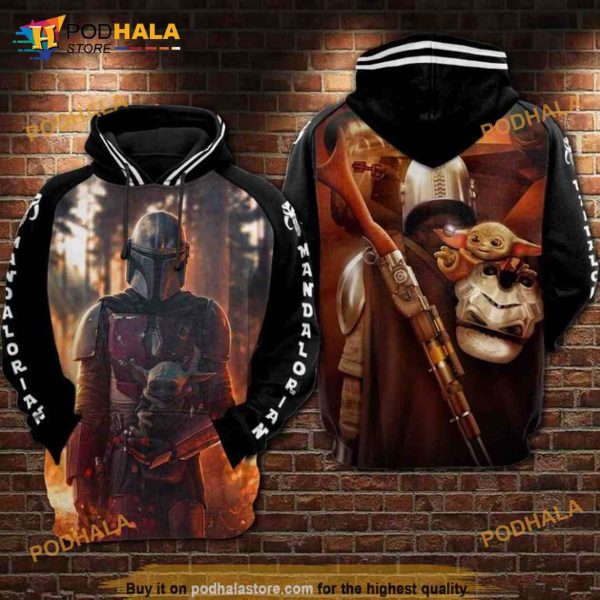 Mandalorian And Baby Yoda Star Wars All Over Print 3D Hoodie