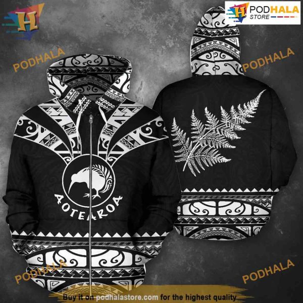 Maori Aotearoa Silver All Over Printed 3D Hoodie Sweatshirt