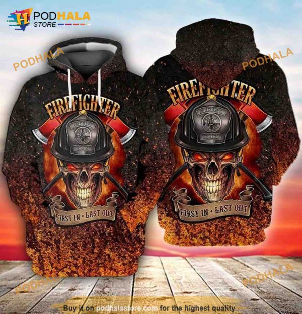 Memorial Day Firefighter Skull First In Last Out 3D Hoodie