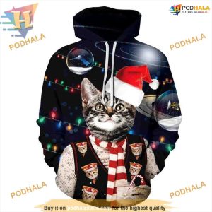 Merry Cat Santa Hat Xmas 3D Hoodie