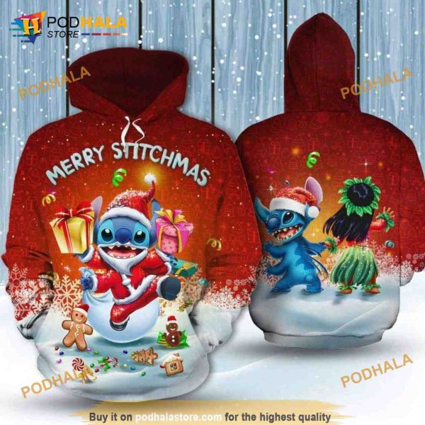 Merry Stichmas Cute Stitch Santa Art 3D Hoodie