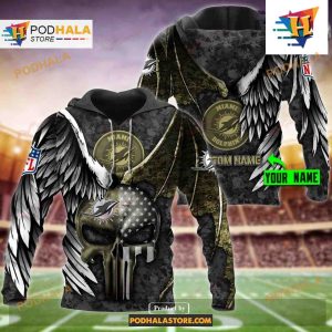 Miami Dolphins NFL Custom Name Luxury Eagle Skull Design Shirt NFL Hoodie 3D