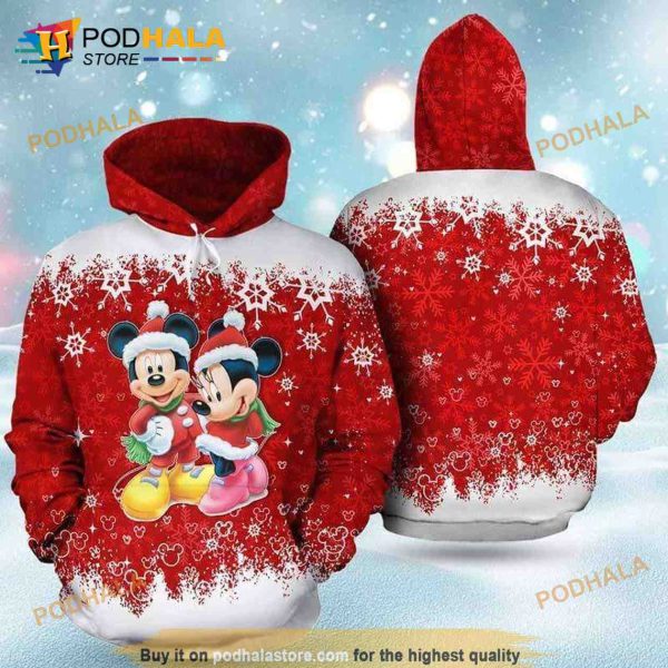 Mickey And Minnie Happy Christmas 3D Hoodie Sweatshirt