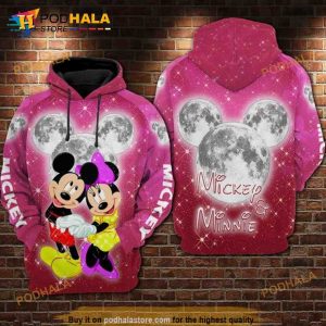 Mickey And Minnie Under The Bright Moon Over Print 3D Hoodie Sweatshirt