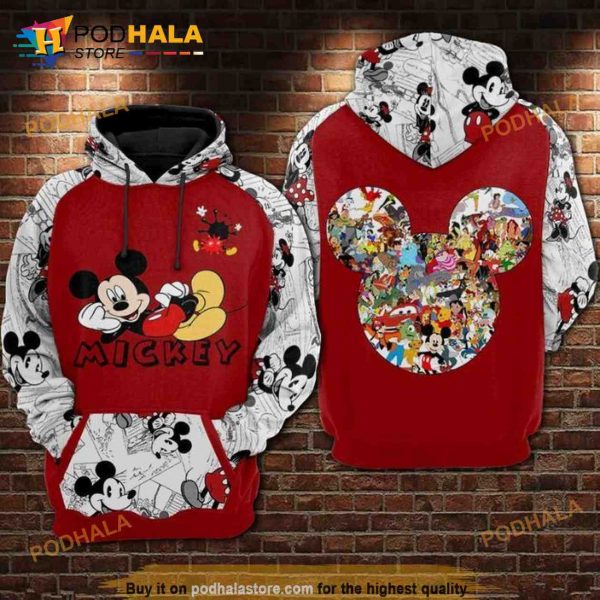 Mickey Comic Style Over Print 3D Hoodie Sweatshirt