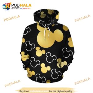 Mickey Head Black Gold 3D Hoodie Sweatshirt