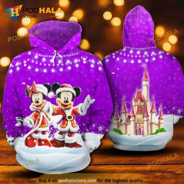 Mickey Minnie Christmas Costume In Purple 3D Hoodie Sweatshirt