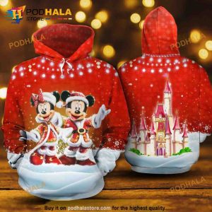 Mickey Minnie Christmas Costume In Red 3D Hoodie Sweatshirt