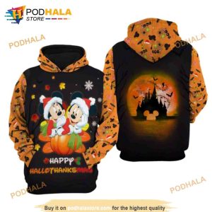 Mickey & Minnie Happy Hallothankmas Halloween Thanksgiving 3D Hoodie