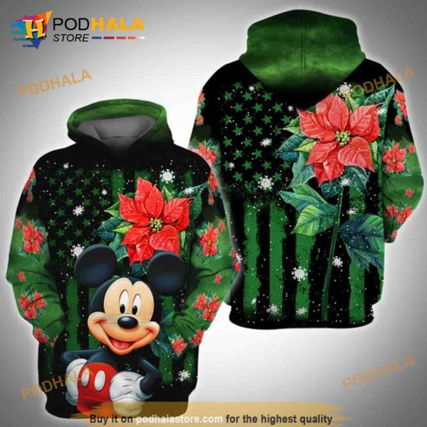 Mickey Poinsettia 3D Hoodie Sweatshirt