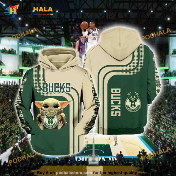 Milwaukee Bucks Baby Yoda 3D Hoodie