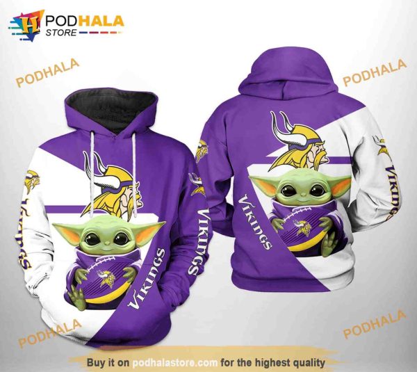 Minnesota Vikings NFL Baby Yoda Team 3D Hoodie