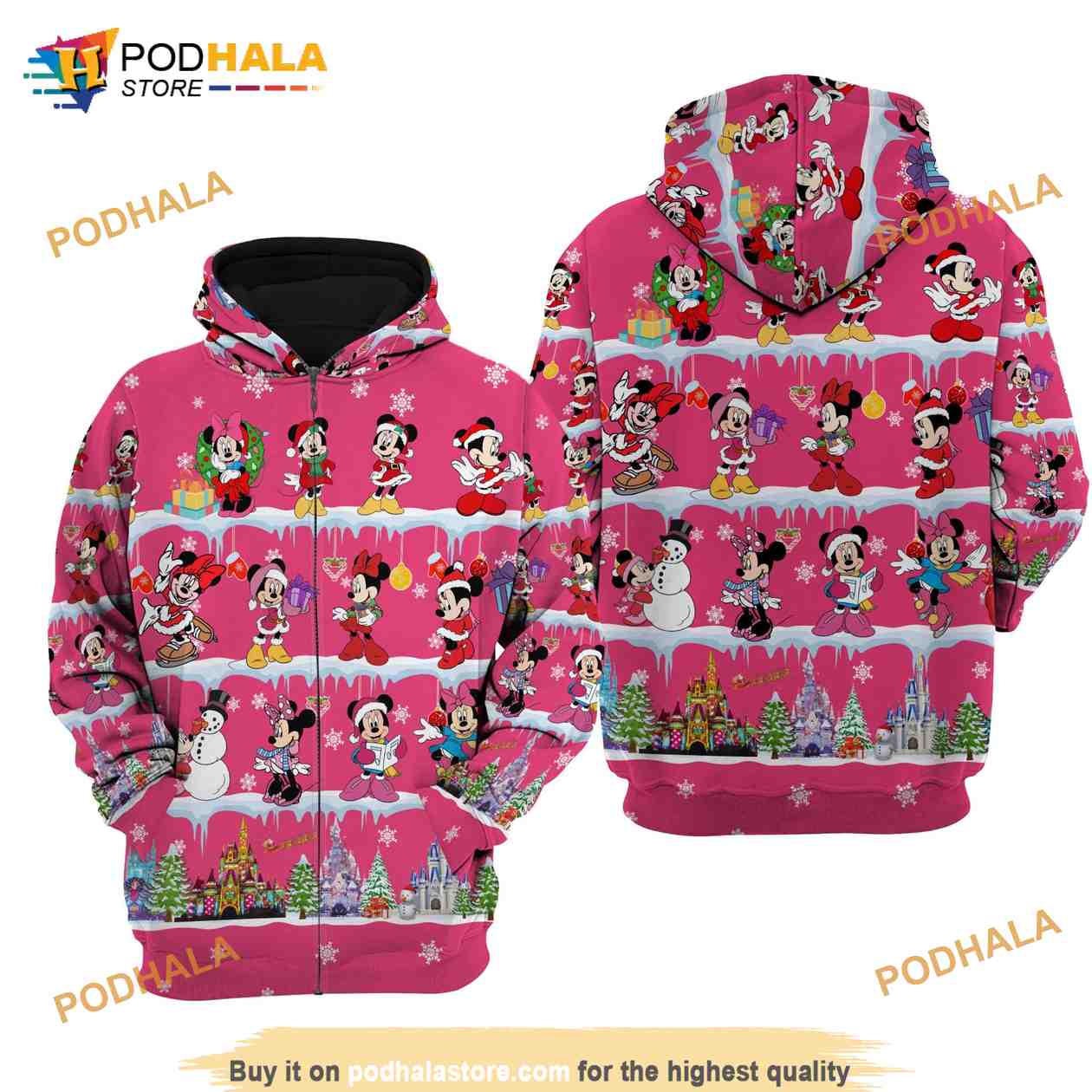 Minnie Mouse Pink Christmas Disney AOP Unisex 3D Hoodie Minnie Mouse Pink Christmas Disney AOP Unisex 3D Hoodie