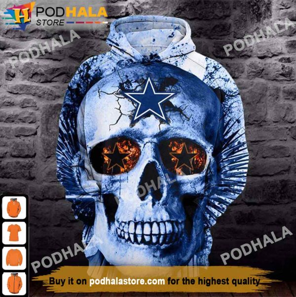 NFL Neon Blue Skull Dallas Cowboys 3D Hoodie