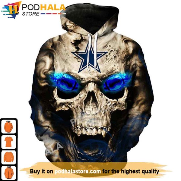 NFL Neon Glowing Skull Eyes Dallas Cowboys 3D Hoodie