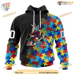 NHL Autism Awareness Black Arizona Coyotes Hoodie 3D