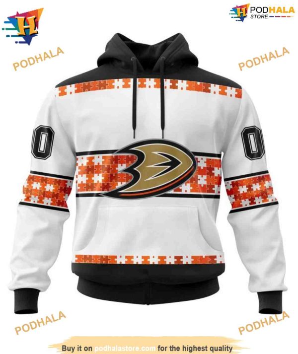 NHL Autism Awareness Custom Name & Number Anaheim Ducks Hoodie 3D