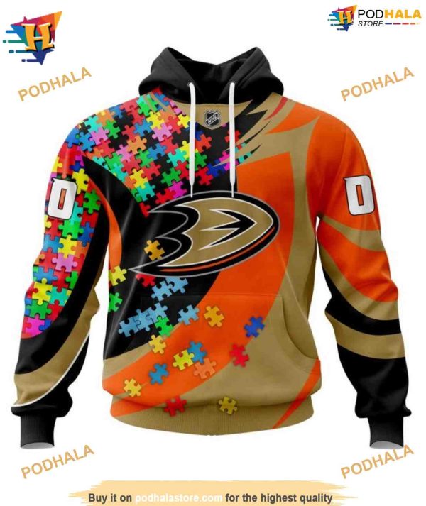 NHL Autism Awareness Personalized Ducks Hockey Apparel Hoodie 3D