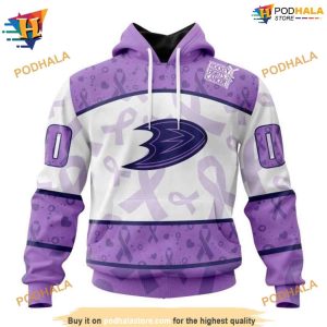 NHL Lavender Fight Cancer Ducks Hoodie 3D Exclusive Anaheim Ducks Merch