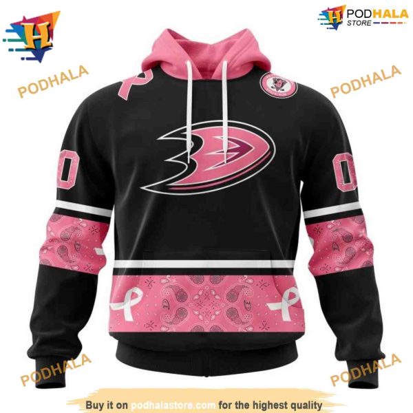 NHL Paisley Classic Style Personalized Mighty Ducks Breast Cancer Hoodie 3D