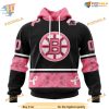 NHL Personalized Paisley & Pink Cancer Awareness Boston Bruins Hoodie 3D