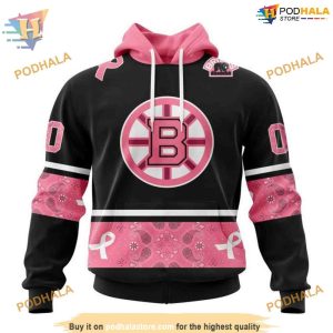 NHL Personalized Paisley & Pink Cancer Awareness Boston Bruins Hoodie 3D