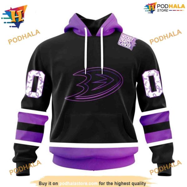 NHL Special Black Hockey Fights Cancer Kits Ducks Hockey Apparel Hoodie 3D