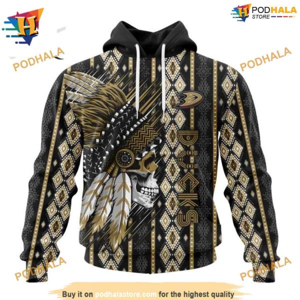 NHL Special Skull Native Design Mighty Ducks Hoodie 3D Collection