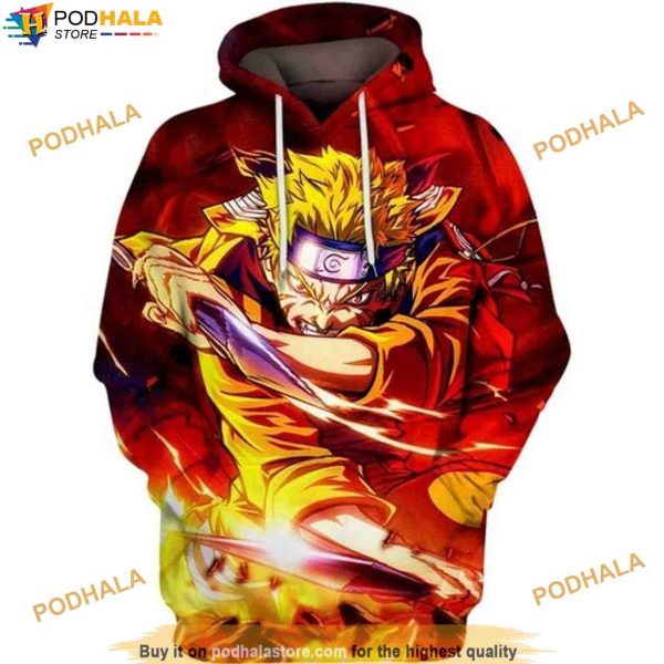 Naruto Uzumaki Angry Naruto Anime All Over Print 3D Hoodie