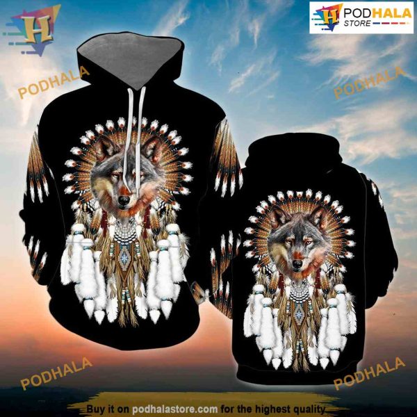 Native Wolf Dreamcatcher Unique All Over Printed 3D Hoodie Sweatshirt