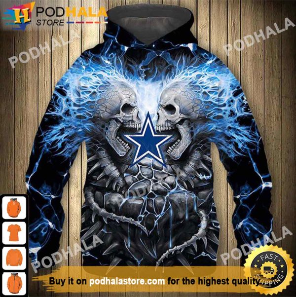 Neon Blue Electric Scream In Skulls Dallas Cowboys 3D Hoodie