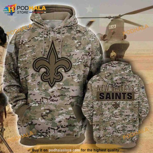New Orleans Saints Camouflage Veteran 3D Hoodie