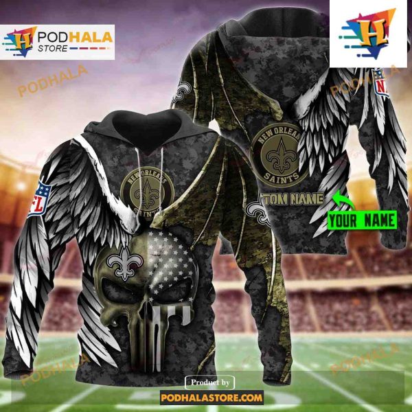 New Orleans Saints NFL Custom Name Luxury Eagle Skull Design Shirt NFL Hoodie 3D