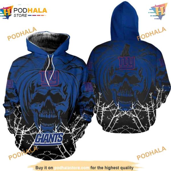 New York Giants 3D Hoodie Halloween Pumpkin Skull Print Sweatshirt