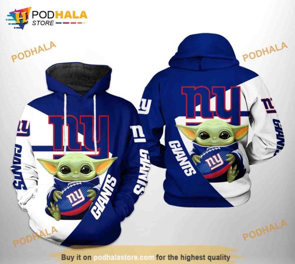 New York Giants NFL Baby Yoda Team 3D Hoodie