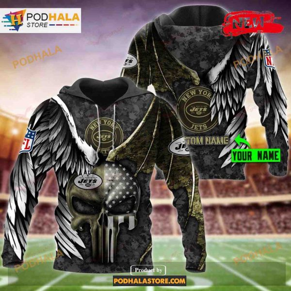 New York Jets Custom Name Luxury Eagle Skull Design NFL Hoodie 3D