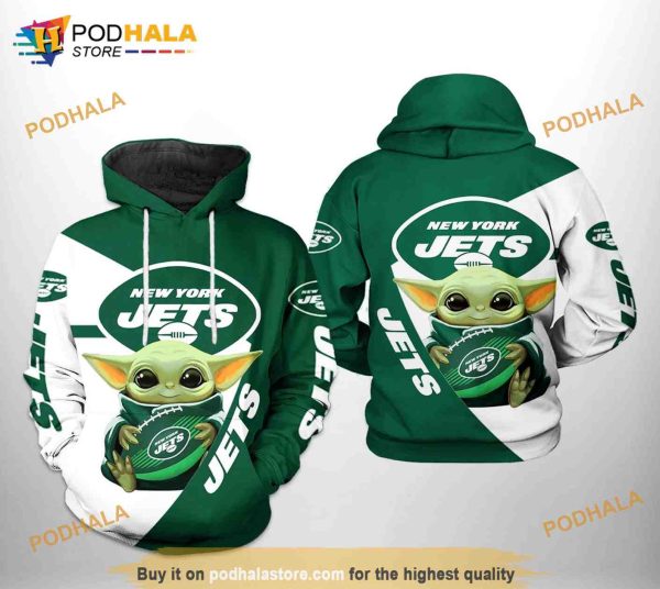 New York Jets NFL Baby Yoda Team 3D Hoodie