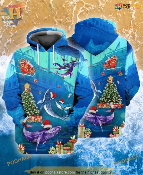 Oceanic Xmas Whales 3D Hoodie