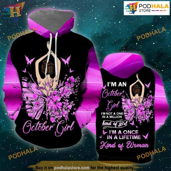 October Girl All Over Printed 3D Hoodie Sweatshirt