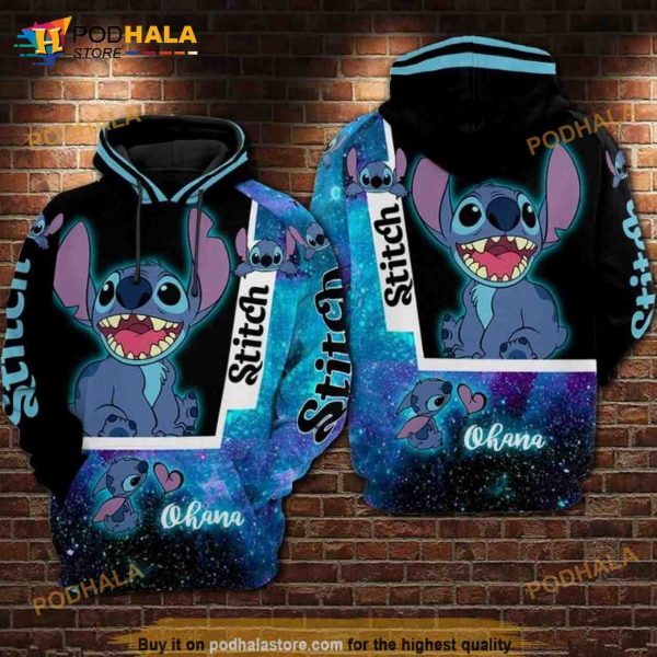 Ohana Stitch Cartoon Lilo And Stitch All Over Print 3D Hoodie Sweatshirt