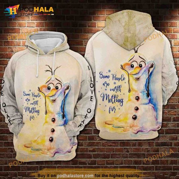 Olaf Frozen Some People Are Worth Melting For All Over Print Disney 3D Hoodie