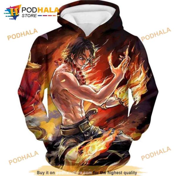 One Piece Pirate Portgas D Ace Fan Art Over Print 3D Hoodie Sweatshirt