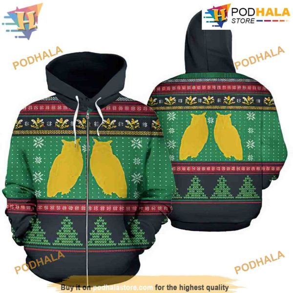 Owl Knitting Christmas Green And Black Unisex 3D Funny Hoodie Christmas