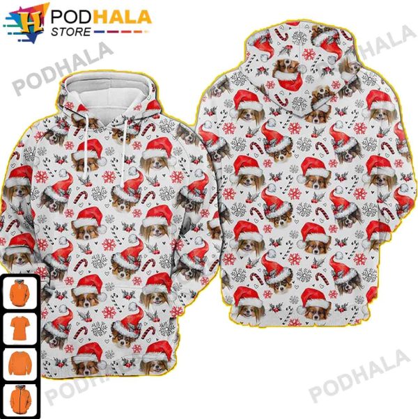 Papillon Dog Christmas AOP 3D Hoodie