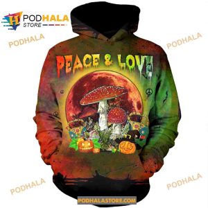 Peace And Love Halloween Mushroom All Over Print For Tee Sweatshirt 3D Hoodie