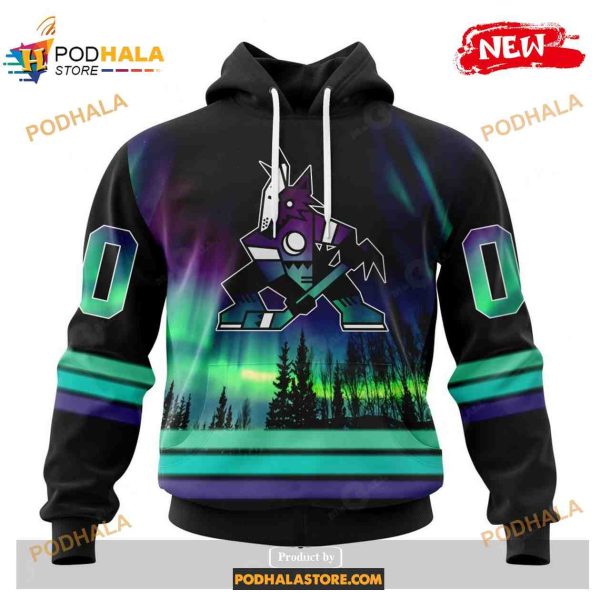 Personalized NHL Arizona Coyotes With Northern Lights Shirt Hoodie 3D