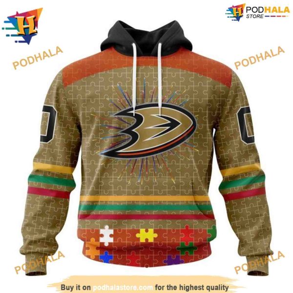 Personalized NHL Fearless Against Autism Anaheim Ducks Hoodie 3D