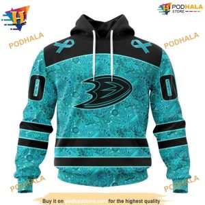 Personalized NHL Fight Ovarian Cancer Ducks Hockey Hoodie 3D