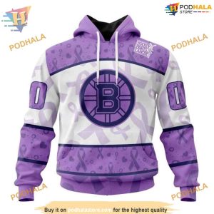 Personalized NHL Lavender Cancer Fight Boston Bruins Hoodie 3D