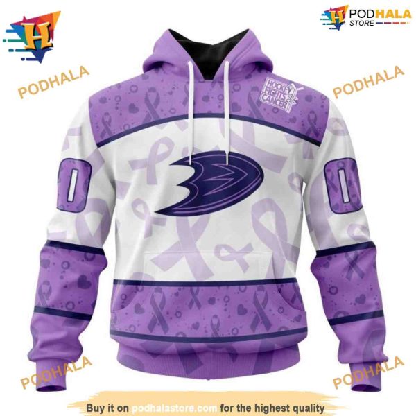 Personalized NHL Lavender Fight Cancer Ducks Hockey Apparel Hoodie 3D